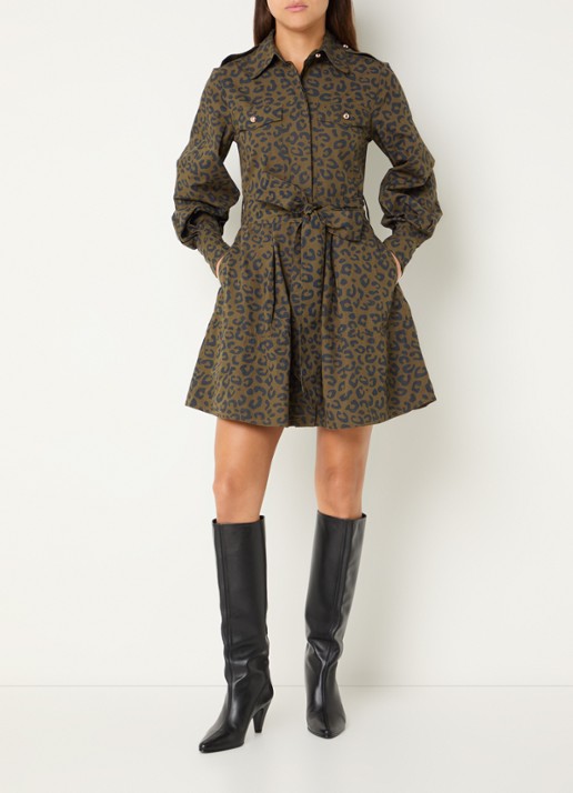 Essentiel Antwerp Keto mini blousejurk met camouflage print  - voorkant 4 mosgroen
