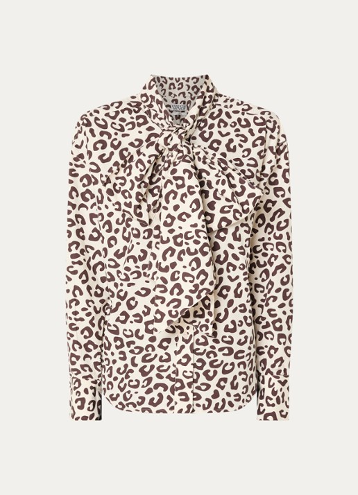 Essentiel Antwerp Khaleesie blouse met panterprint en sjaalkraag - voorkant 3 wit