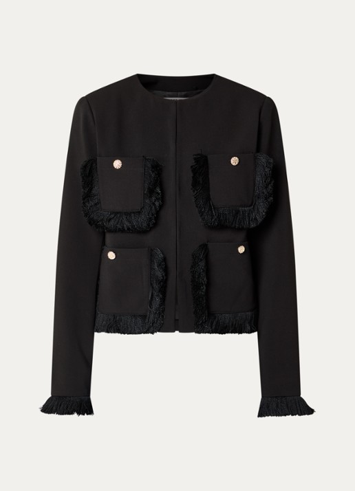 Essentiel Antwerp Kinetic jack met franjes - voorkant 3 zwart