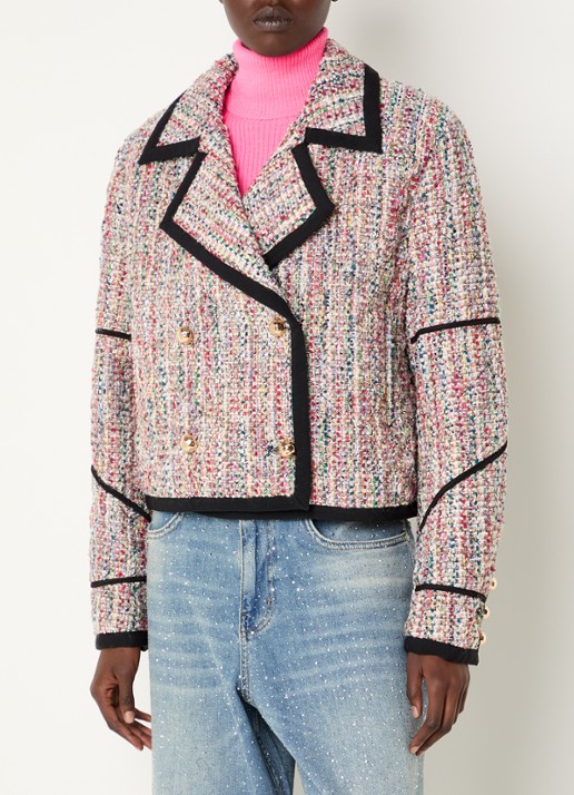 Essentiel Antwerp Kira1 cropped blazer van tweed met lurex - detail 4 roze