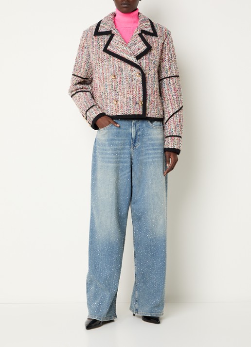 Essentiel Antwerp Kira1 cropped blazer van tweed met lurex - voorkant 3 roze