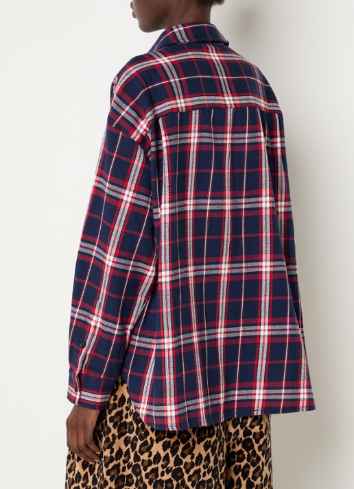 Essentiel Antwerp Kirke blouse met ruitdessin en pailletten - achterkant 4 donkerblauw