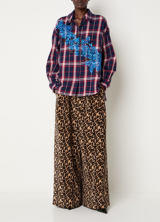 Essentiel Antwerp Kirke blouse met ruitdessin en pailletten - voorkant 3 donkerblauw