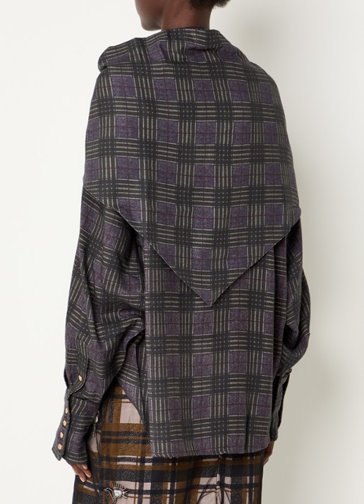 Essentiel Antwerp Kiss blouse in wolblend met sjaal in ruitdessin - achterkant 4 olijfgroen