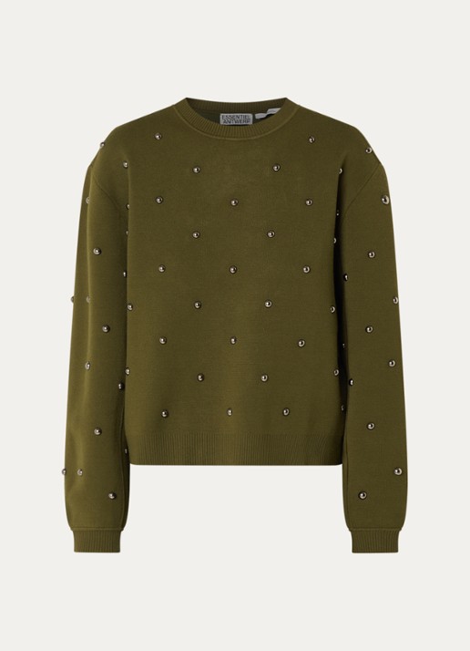 Essentiel Antwerp Klou sweater met studs - voorkant 3 groen