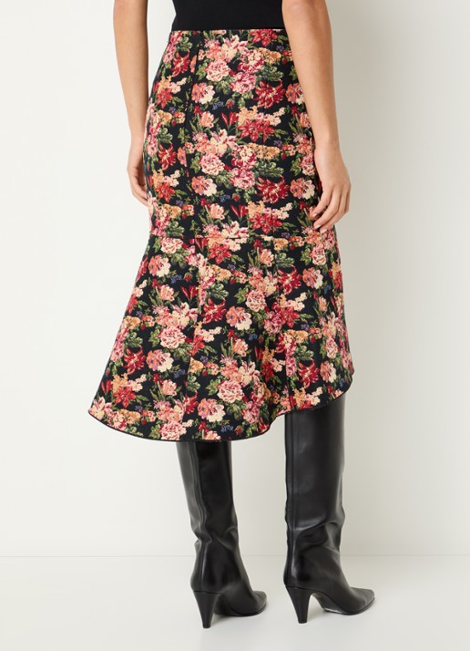 Essentiel Antwerp Kochet midi rok met bloemenprint - achterkant rood