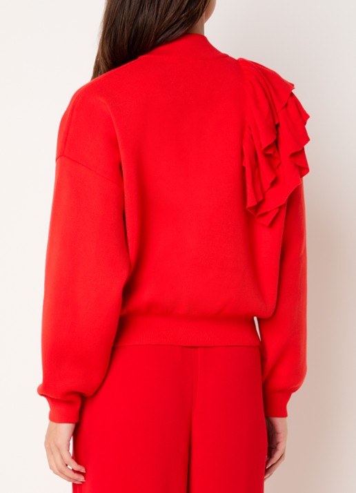 Essentiel Antwerp Kodi sweatvest met ruches - achterkant rood