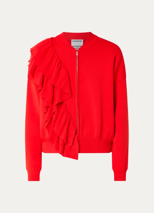 Essentiel Antwerp Kodi sweatvest met ruches - voorkant 3 rood