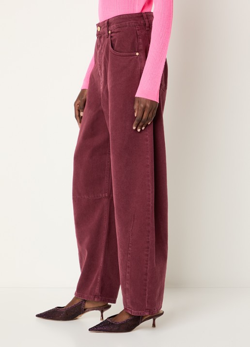 Essentiel Antwerp Kokos mid waist cropped balloon fit jeans met gekleurde wassing - detail 4 bordeauxrood