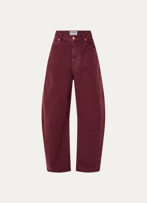 Essentiel Antwerp Kokos mid waist cropped balloon fit jeans met gekleurde wassing - voorkant bordeauxrood
