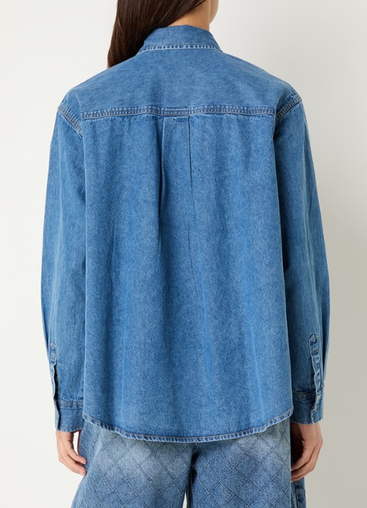Essentiel Antwerp Konnection Rhinestone blouse van denim met kralendecoratie - achterkant indigo