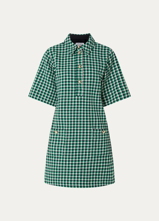 Essentiel Antwerp Kooky midi tuniekjurk in wolblend met ruitdessin - voorkant groen