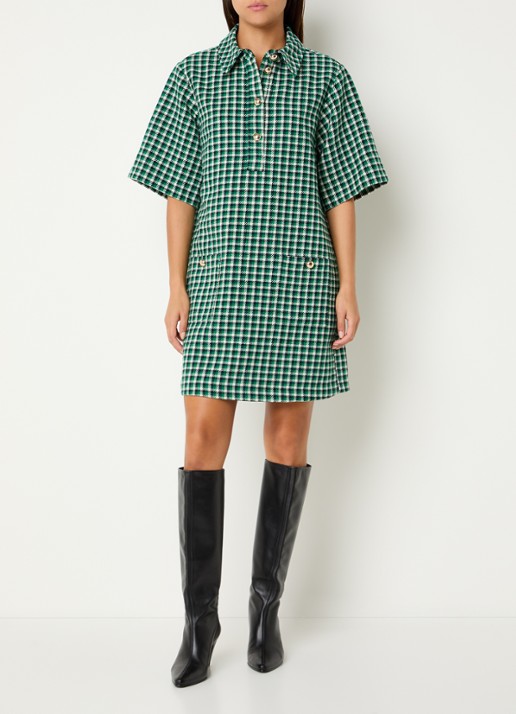 Essentiel Antwerp Kooky midi tuniekjurk in wolblend met ruitdessin - voorkant 2 groen