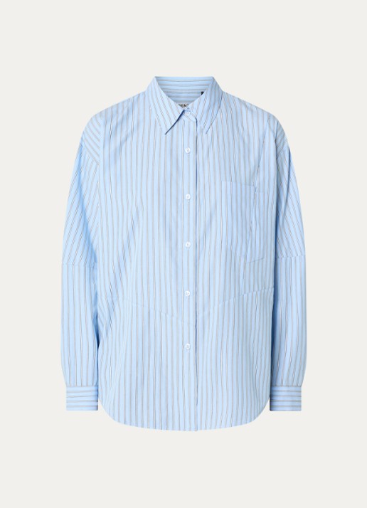 Essentiel Antwerp Kreative oversized blouse met streepprint - voorkant 2 lichtblauw