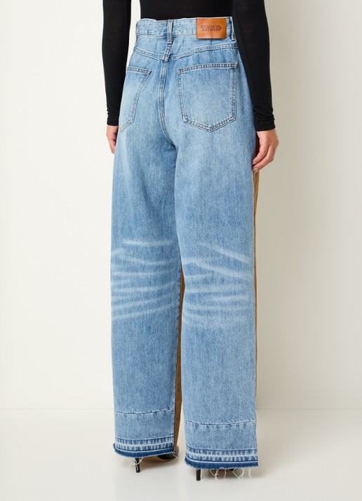 Essentiel Antwerp Krisp high waist wide fit broek met details van denim en steekzakken - achterkant 2 bruin