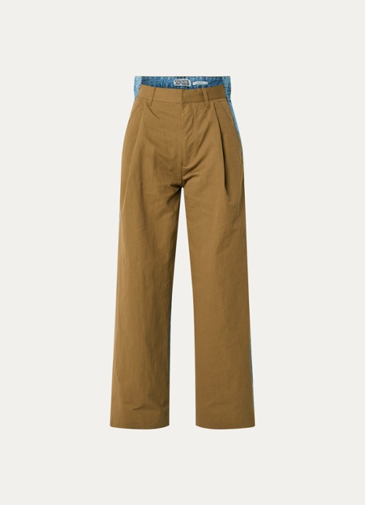 Essentiel Antwerp Krisp high waist wide fit broek met details van denim en steekzakken - voorkant 3 bruin