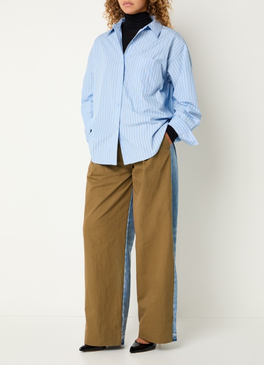 Essentiel Antwerp Krisp high waist wide fit broek met details van denim en steekzakken - voorkant 4 bruin