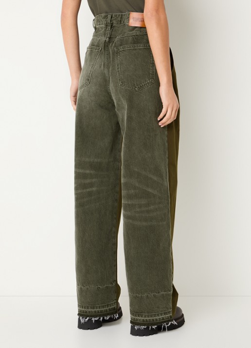 Essentiel Antwerp Krisp high waist wide fit broek met details van denim en steekzakken - achterkant 3 groen