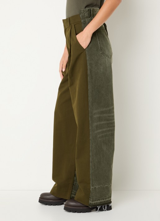 Essentiel Antwerp Krisp high waist wide fit broek met details van denim en steekzakken - detail 2 groen