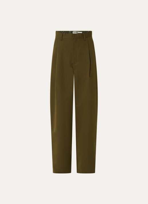 Essentiel Antwerp Krisp high waist wide fit broek met details van denim en steekzakken - voorkant 4 groen
