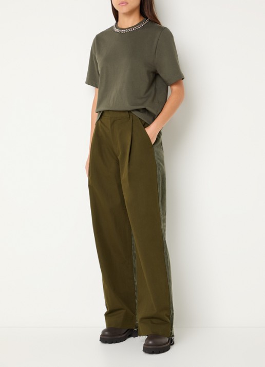 Essentiel Antwerp Krisp high waist wide fit broek met details van denim en steekzakken - voorkant 5 groen