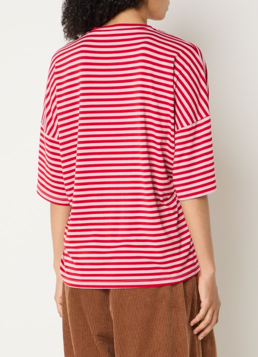 Essentiel Antwerp Kriss top met knoopdetail en streepprint - achterkant 4 oudroze