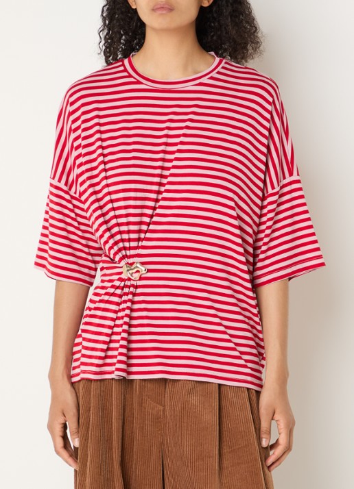 Essentiel Antwerp Kriss top met knoopdetail en streepprint