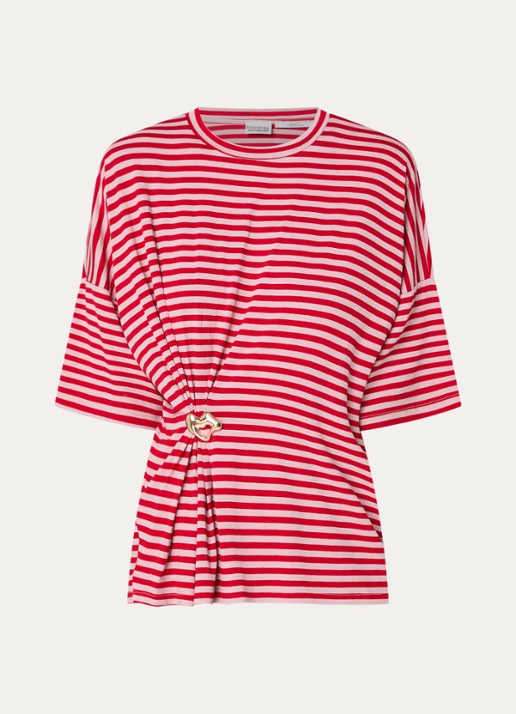 Essentiel Antwerp Kriss top met knoopdetail en streepprint - voorkant 2 oudroze