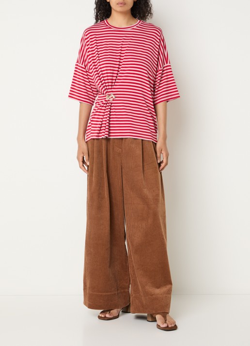 Essentiel Antwerp Kriss top met knoopdetail en streepprint - voorkant 3 oudroze