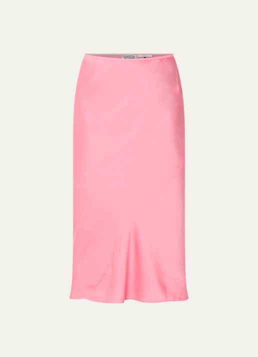Essentiel Antwerp Krump midi rok van satijn - voorkant 2 roze