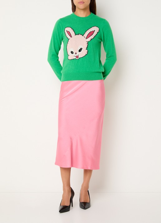 Essentiel Antwerp Krump midi rok van satijn - voorkant 3 roze