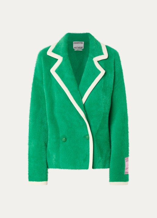 Essentiel Antwerp Kugar double-breasted blazer van imitatiebont - voorkant 3 groen