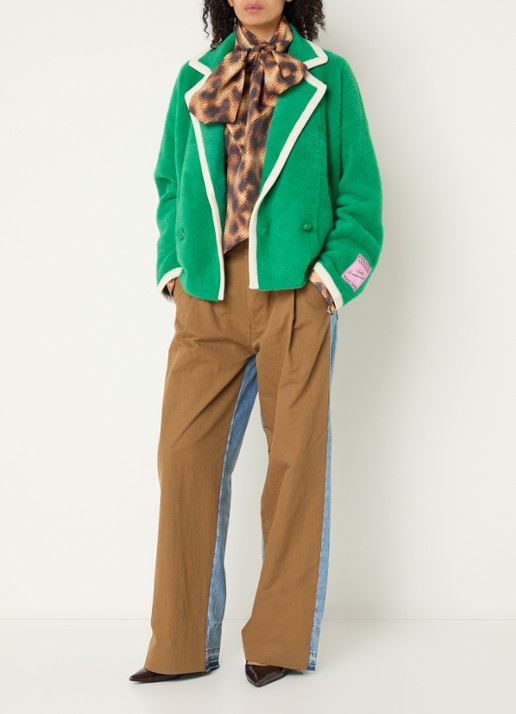 Essentiel Antwerp Kugar double-breasted blazer van imitatiebont - voorkant 4 groen