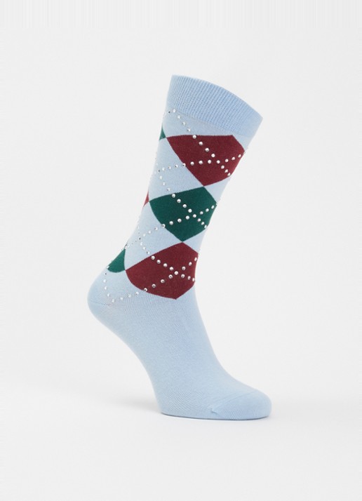 Essentiel Antwerp Kurlington sokken met ruitdessin en pailletten  - voorkant 2 blauw
