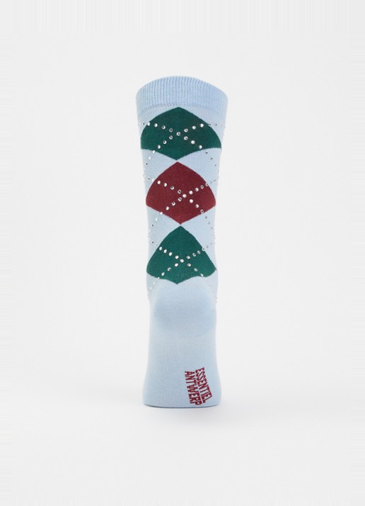 Essentiel Antwerp Kurlington sokken met ruitdessin en pailletten  - voorkant 3 blauw