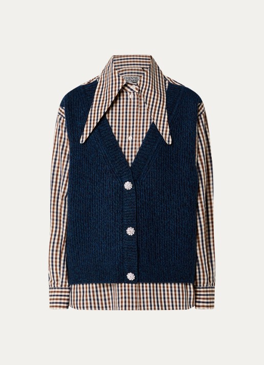 Essentiel Antwerp Kute blouse met ruitdessin - voorkant 3 donkerblauw