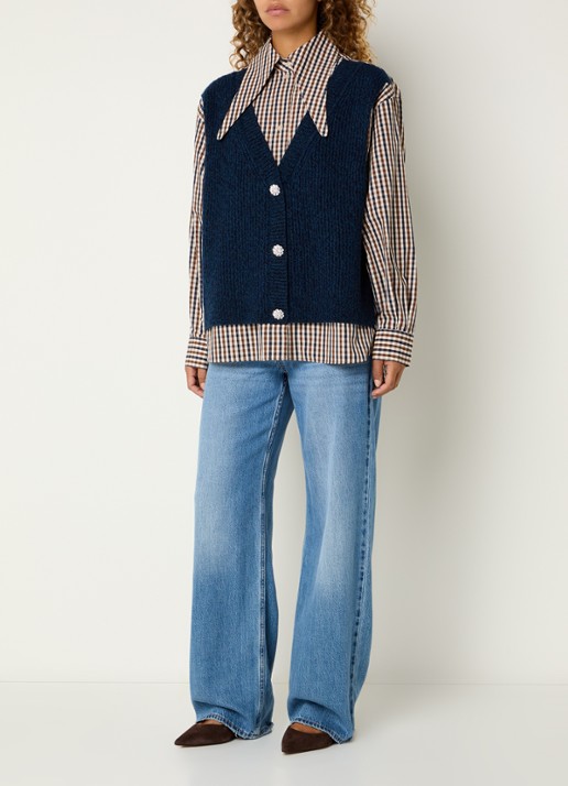 Essentiel Antwerp Kute blouse met ruitdessin - voorkant 4 donkerblauw