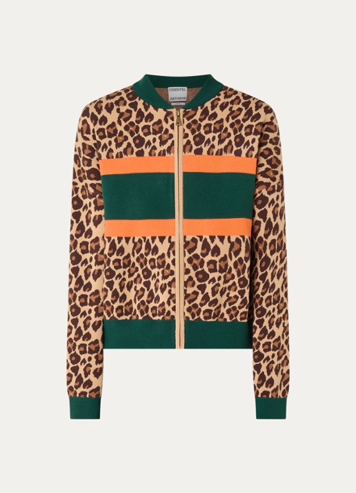 Essentiel Antwerp Kutie sweatvest met panterprint - voorkant 3 bruin
