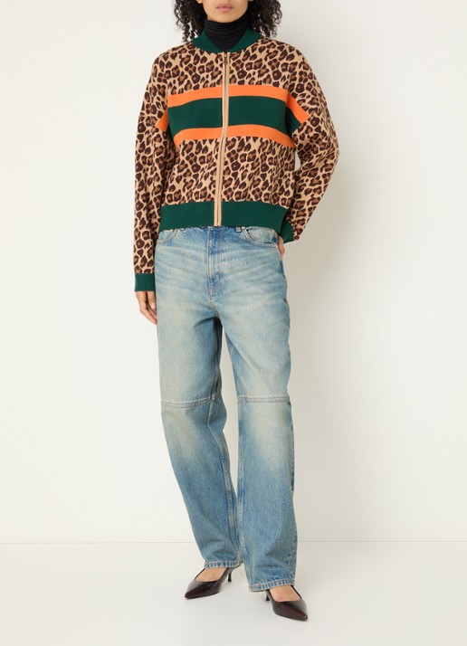 Essentiel Antwerp Kutie sweatvest met panterprint - voorkant 4 bruin