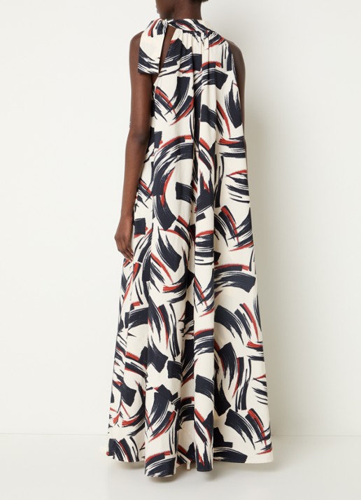 Essentiel Antwerp Maxi jurk met print - achterkant 3 gebroken wit