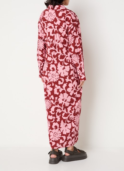 Essentiel Antwerp Midi blousejurk met printen strikceintuur  - achterkant rood