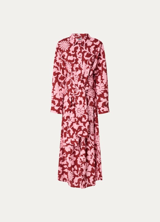 Essentiel Antwerp Midi blousejurk met printen strikceintuur  - voorkant 2 rood