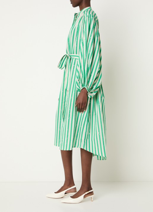 Essentiel Antwerp Midi blousejurk met strass en strikceintuur - voorkant 4 groen