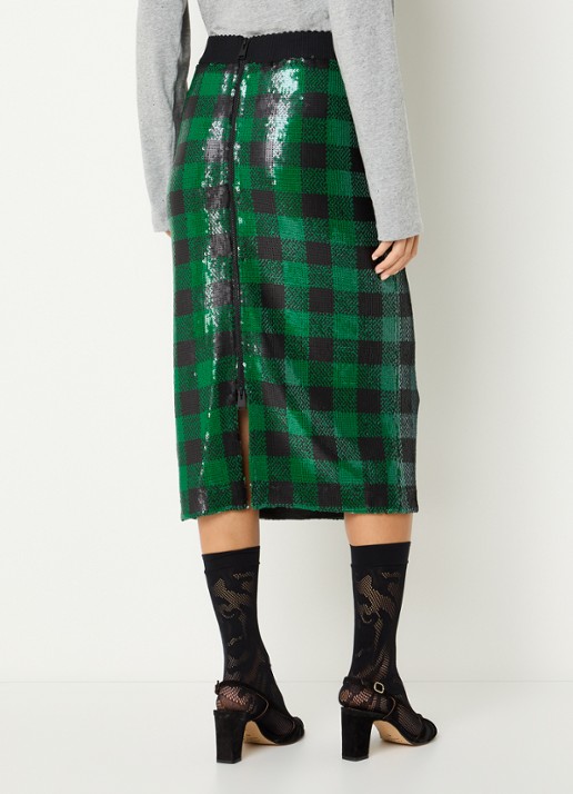 Essentiel Antwerp Midi kokerrok met pailletten en ruitdessin - achterkant 4 groen