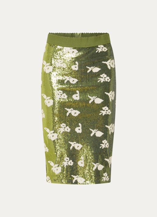 Essentiel Antwerp Midi rok met pailletten - voorkant groen