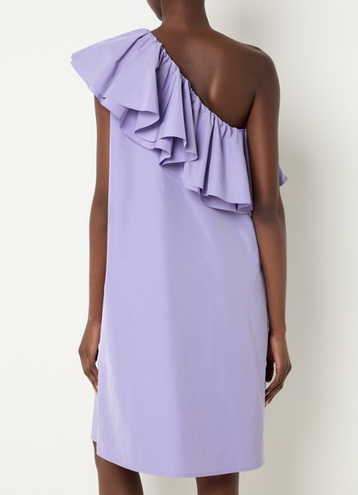 Essentiel Antwerp Mini jurk met asymmetrische hals en volant - achterkant 2 paars