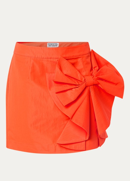 Essentiel Antwerp Mini rok met strikdetail - voorkant oranjerood
