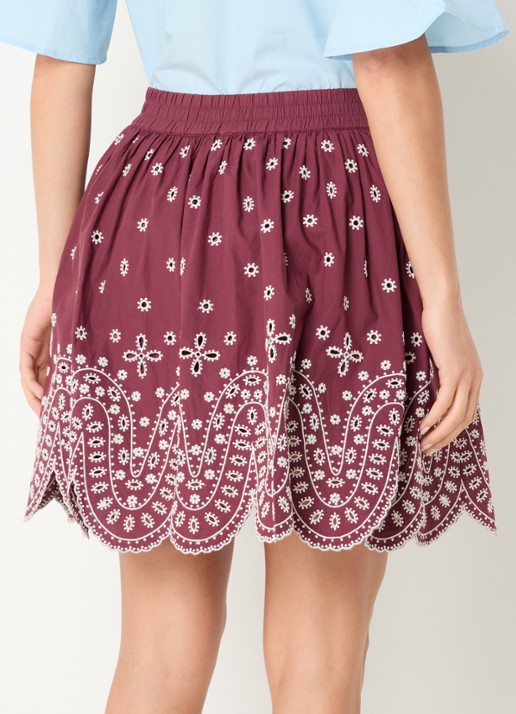 Essentiel Antwerp Minirok met broderie - achterkant bordeauxrood