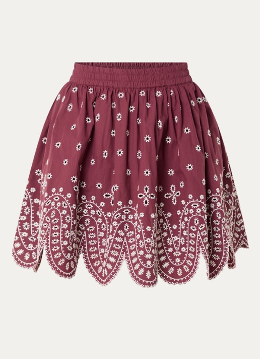 Essentiel Antwerp Minirok met broderie - voorkant 2 bordeauxrood
