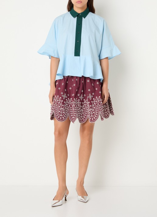 Essentiel Antwerp Minirok met broderie - voorkant 3 bordeauxrood